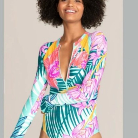 Trina Turk Women's Long Sleeve Zip Front swimsuit - Picture 11 of 12